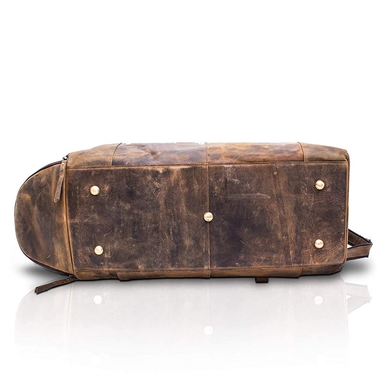 KomalC 24 Inch Leather Duffel Bags for Men and Women Full Grain Leather Travel Overnight Weekend Bags Sports Gym Duffle for Men (Brown Tan with shoe pocket) - Image 4